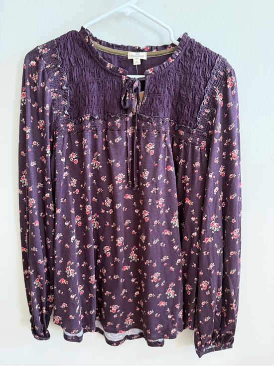 mason & belle Tops - Mason & Belle Women’s Blouse Size L Purple Floral Smocked Boho Long Sleeve Top